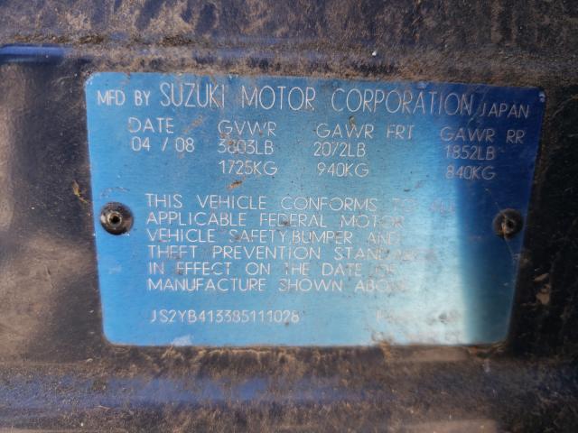 JS2YB413385111028 - 2008 SUZUKI SX4 BASE BLUE photo 10