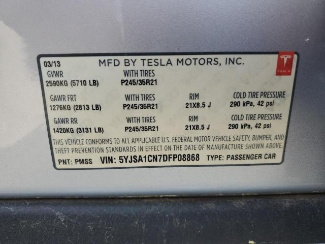 5YJSA1CN7DFP08868 - 2013 TESLA MODEL S ვერცხლისფერი ფოტო 12