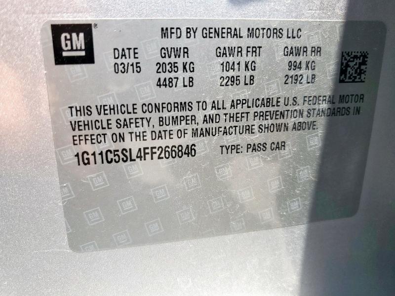 1G11C5SL4FF266846 - 2015 CHEVROLET MALIBU 1LT 银色 照片 12