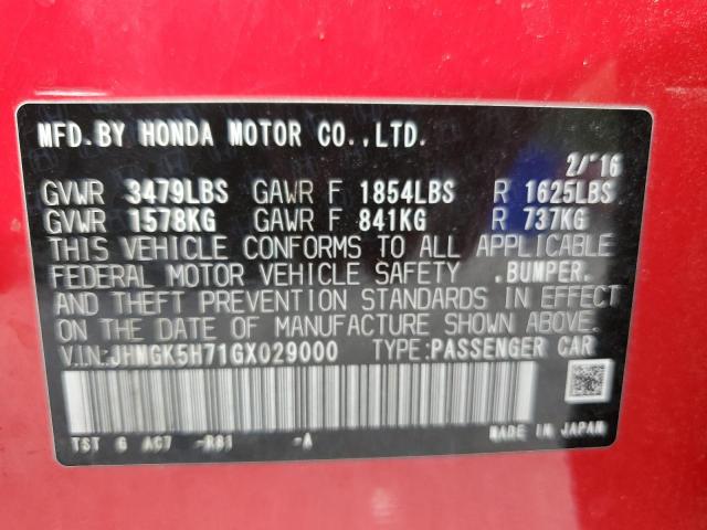 JHMGK5H71GX029000 - 2016 HONDA FIT EX RED photo 12
