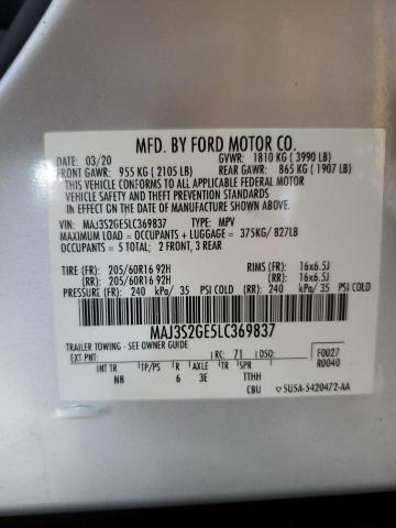 MAJ3S2GE5LC369837 - 2020 FORD ECOSPORT SE ვერცხლისფერი ფოტო 12