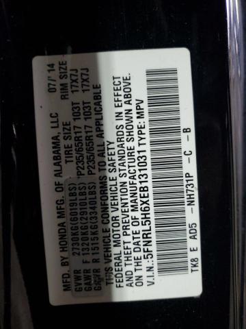 5FNRL5H6XEB131031 - 2014 HONDA ODYSSEY EXL შავი ფოტო 13