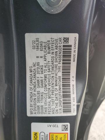 2HGFE2F53NH570458 - 2022 HONDA CIVIC SPORT 黑色 照片 12