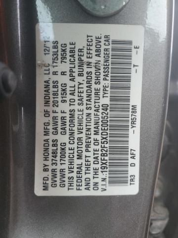 19XFB2F5XDE005240 - 2013 HONDA CIVIC LX GRAY photo 12