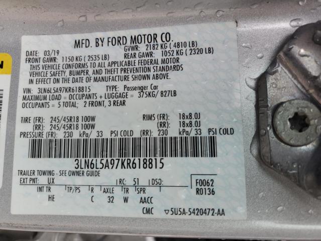 3LN6L5A97KR618815 - 2019 LINCOLN MKZ 银色 照片 12