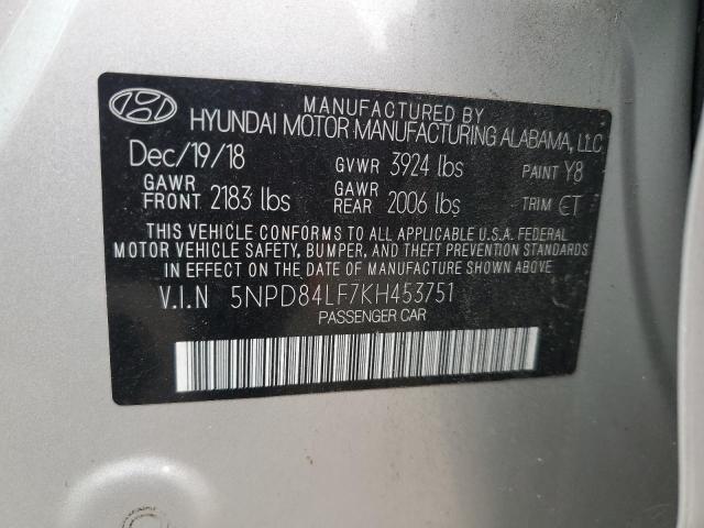 5NPD84LF7KH453751 - 2019 HYUNDAI ELANTRA SEL WHITE photo 12