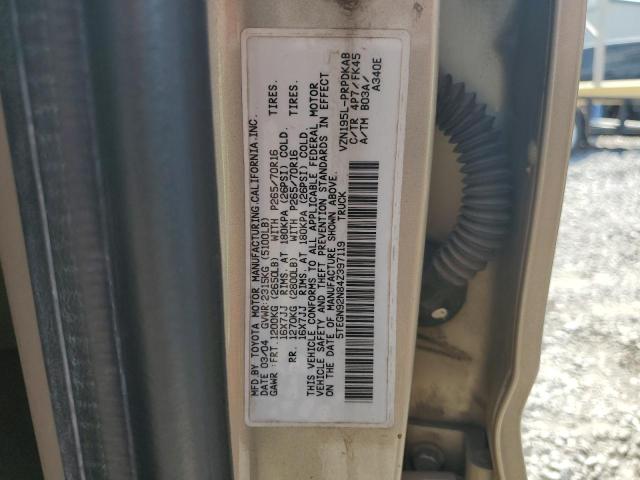 5TEGN92N84Z397119 - 2004 TOYOTA TACOMA DOUBLE CAB PRERUNNER TAN photo 12