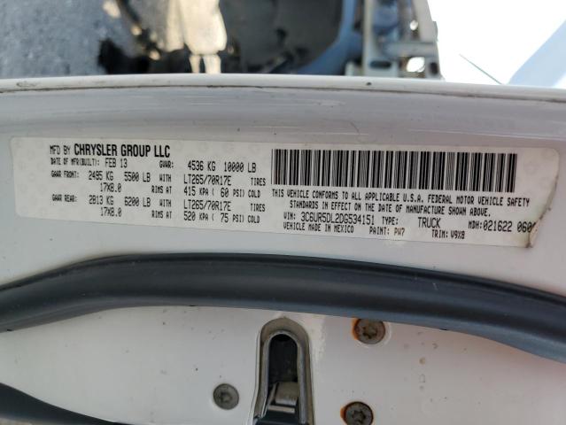 3C6UR5DL2DG534151 - 2013 RAM 2500 SLT თეთრი ფოტო 12