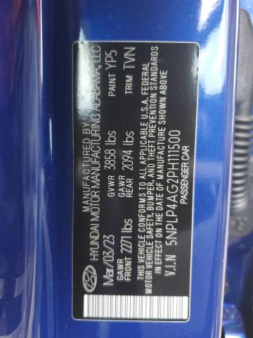 5NPLP4AG2PH111500 - 2023 HYUNDAI ELANTRA LIMITED BLUE photo 12