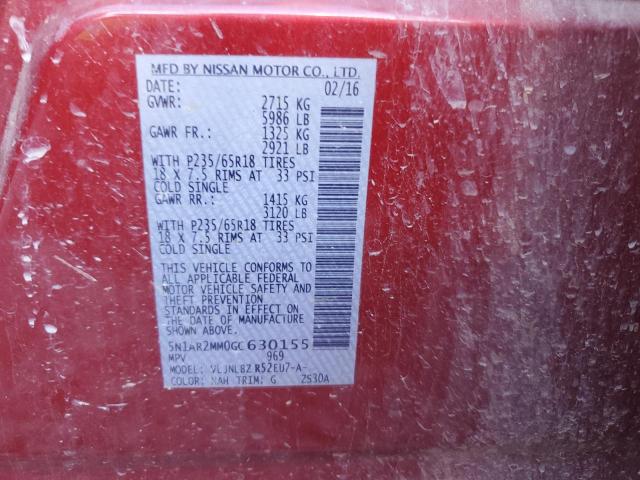 5N1AR2MM0GC630155 - 2016 NISSAN PATHFINDER S RED photo 10