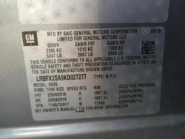 LRBFX2SA9KD027277 - 2019 BUICK ENVISION ESSENCE SILVER photo 10