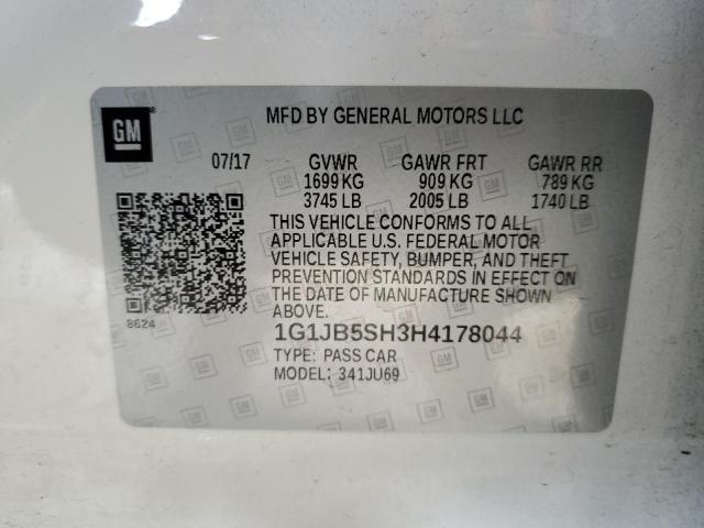 1G1JB5SH3H4178044 - 2017 CHEVROLET SONIC LS WHITE photo 12