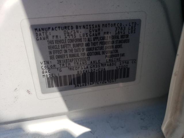 3N1AB7AP7EY269017 - 2014 NISSAN SENTRA S WHITE photo 12