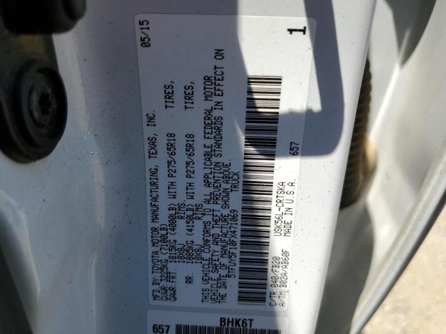 5TFUY5F10FX471069 - 2015 TOYOTA TUNDRA DOUBLE CAB SR/SR5 WHITE photo 12