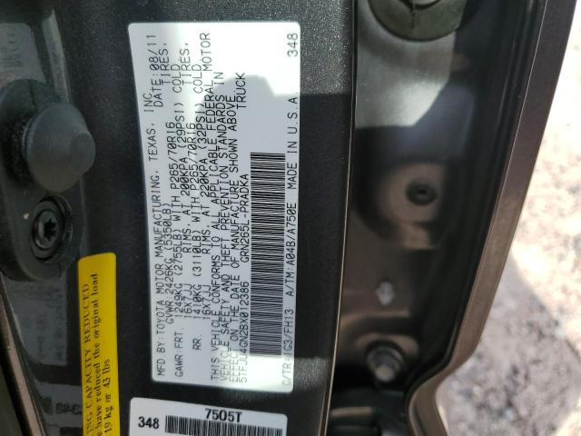 5TFJU4GN2BX012386 - 2011 TOYOTA TACOMA DOUBLE CAB PRERUNNER GRAY photo 12