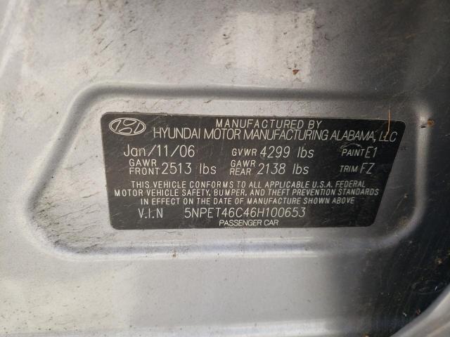 5NPET46C46H100653 - 2006 HYUNDAI SONATA GL GRAY photo 12