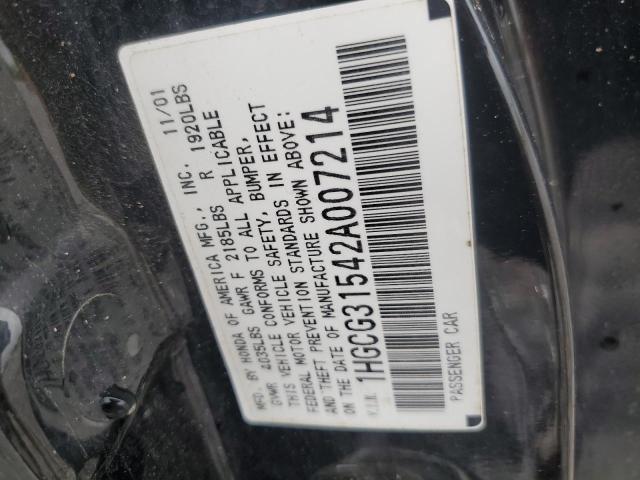 1HGCG31542A007214 - 2002 HONDA ACCORD EX BLACK photo 12