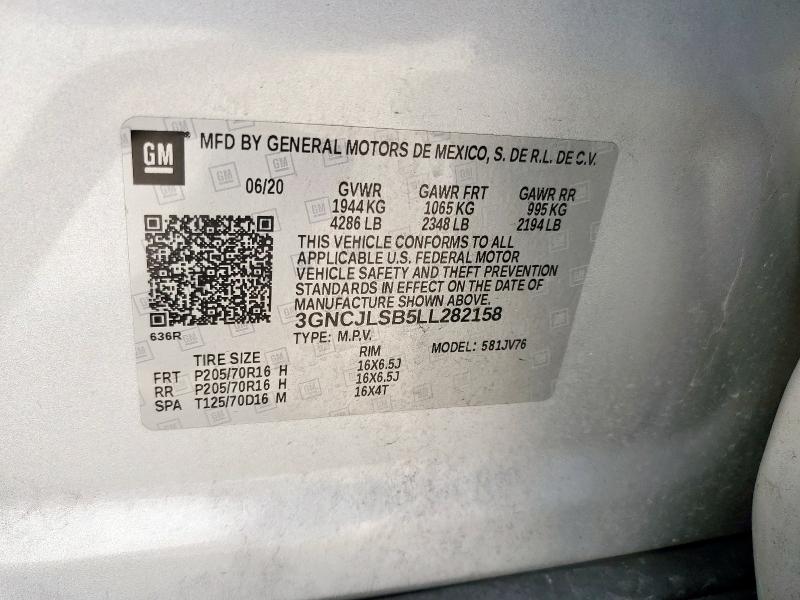 3GNCJLSB5LL282158 - 2020 CHEVROLET TRAX 1LT SILVER photo 13