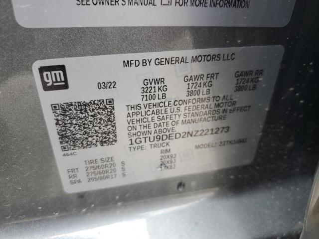 1GTU9DED2NZ221273 - 2022 GMC SIERRA LIM K1500 SLT GRAY photo 12