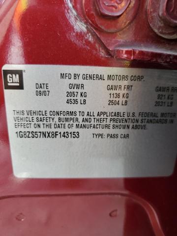 1G8ZS57NX8F143153 - 2008 SATURN AURA XE RED photo 12