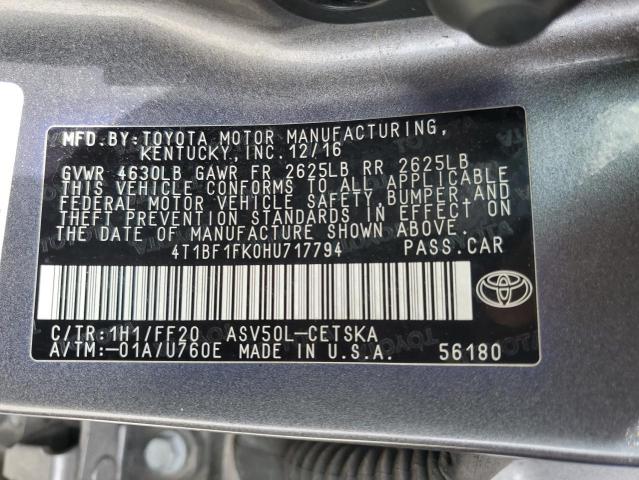 4T1BF1FK0HU717794 - 2017 TOYOTA CAMRY LE GRAY photo 12