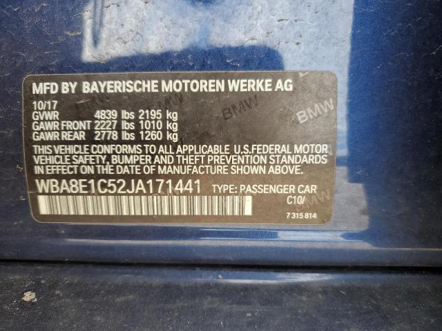 WBA8E1C52JA171441 - 2018 BMW 330E BLUE photo 12