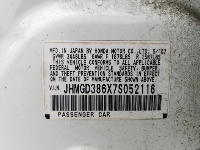 JHMGD386X7S052116 - 2007 HONDA FIT S 白色 照片 12