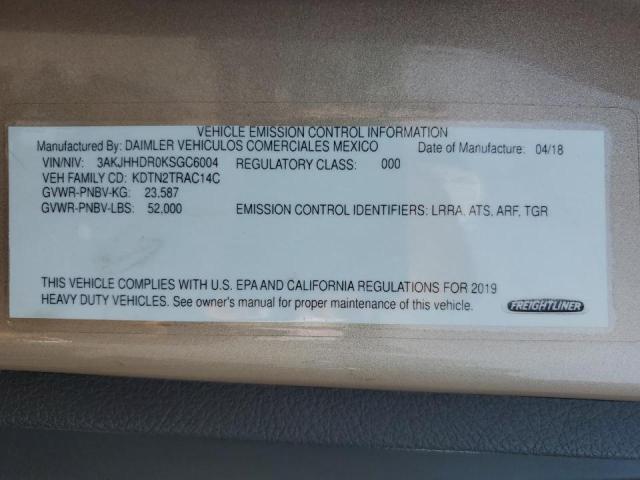 3AKJHHDR0KSGC6004 - 2019 FREIGHTLINER CASCADIA Gold Foto 10