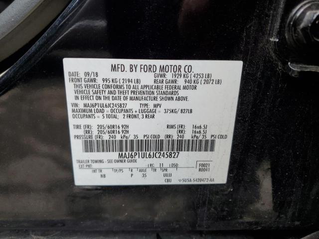 MAJ6P1UL6JC245827 - 2018 FORD ECOSPORT SE BLACK photo 12