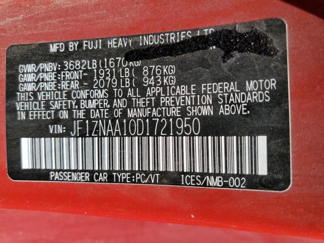 JF1ZNAA10D1721950 - 2013 TOYOTA SCION FR-S 红色 照片 12