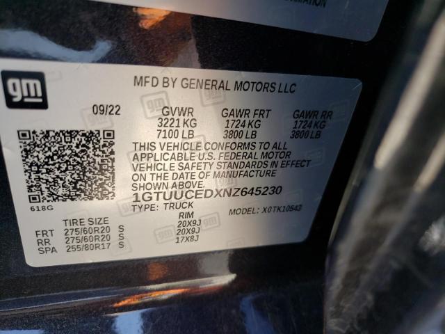 1GTUUCEDXNZ645230 - 2022 GMC SIERRA K1500 ELEVATION BLACK photo 12