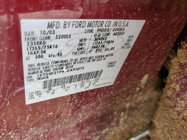 1FTSW31P94EA93873 - 2004 FORD F350 SRW SUPER DUTY MAROON photo 12