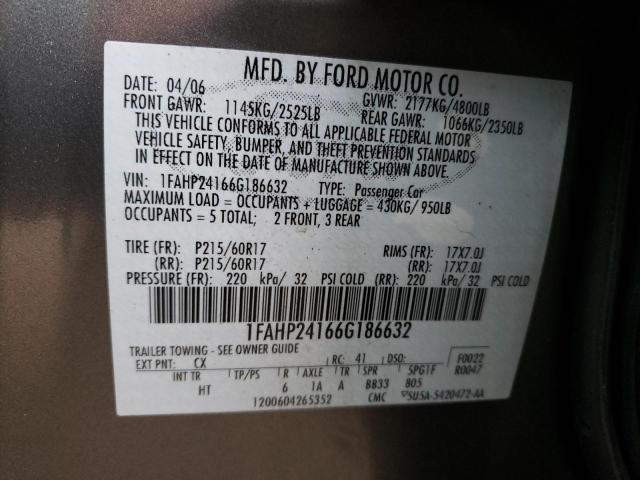 1FAHP24166G186632 - 2006 FORD FIVE HUNDR SEL GRAY photo 13