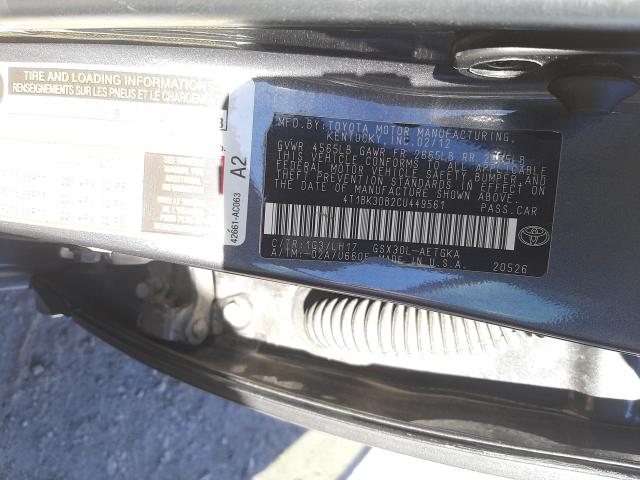 4T1BK3DB2CU449561 - 2012 TOYOTA AVALON BASE 石墨色 照片 10