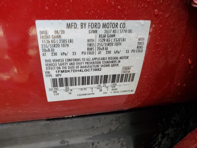 1FMSK7DH4LGC73882 - 2020 FORD EXPLORER XLT RED photo 14