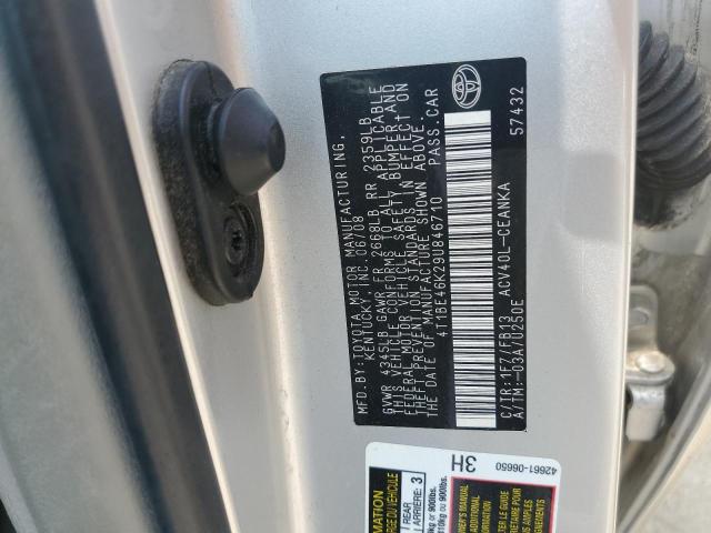 4T1BE46K29U846710 - 2009 TOYOTA CAMRY BASE SILVER photo 12