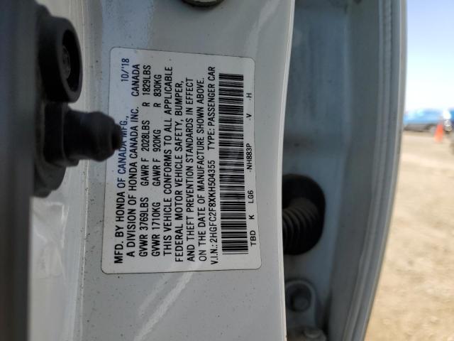 2HGFC2F8XKH504355 - 2019 HONDA CIVIC SPORT 白色 照片 12