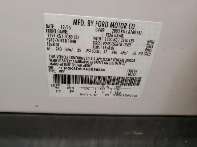 1FM5K8D80GGB88546 - 2016 FORD EXPLORER XLT WHITE photo 13