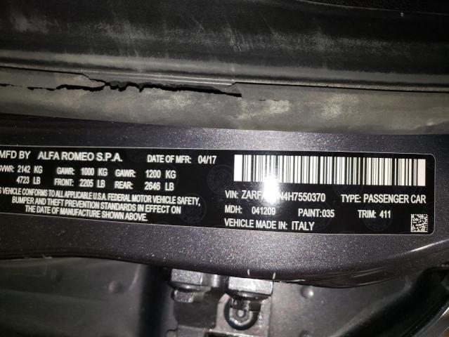 ZARFAEDN4H7550370 - 2017 ALFA ROMEO GIULIA Q4 灰色 照片 12
