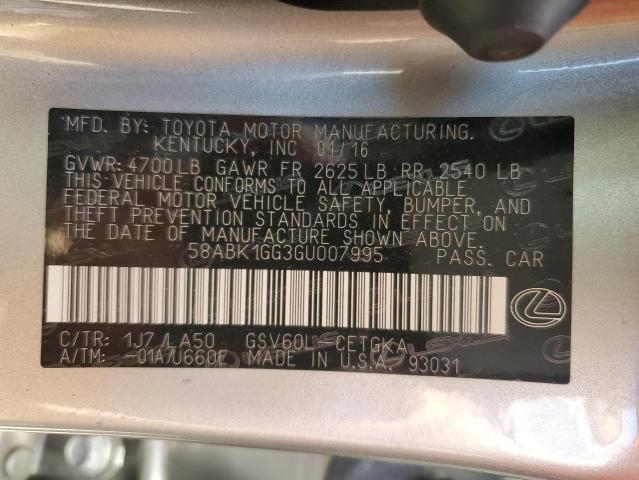 58ABK1GG3GU007995 - 2016 LEXUS ES 350 SILVER photo 12