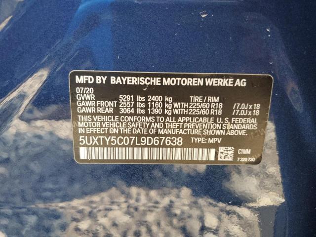 5UXTY5C07L9D67638 - 2020 BMW X3 XDRIVE30I BLUE photo 14