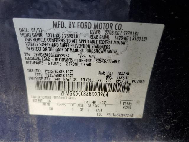 2FMGK5CC8BBD23964 - 2011 FORD FLEX SEL BLUE photo 13