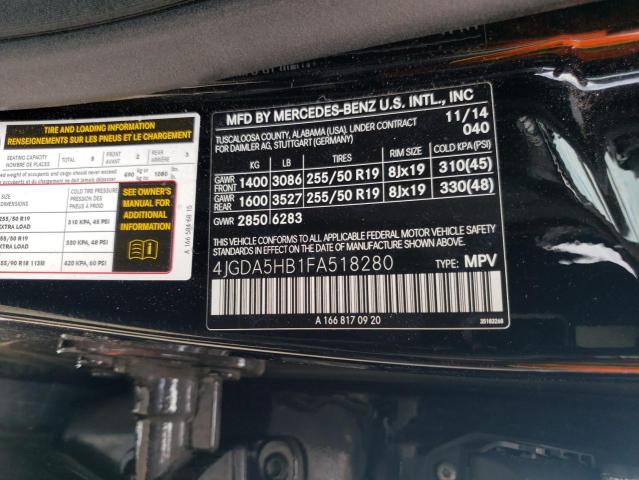 4JGDA5HB1FA518280 - 2015 MERCEDES-BENZ ML 350 4MATIC BLACK photo 14