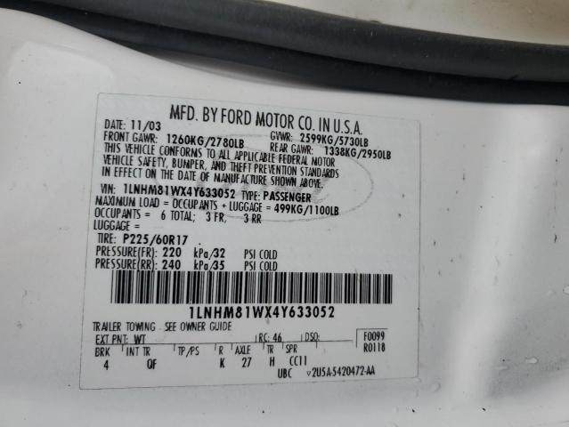 1LNHM81WX4Y633052 - 2004 LINCOLN TOWN CAR EXECUTIVE WHITE photo 12