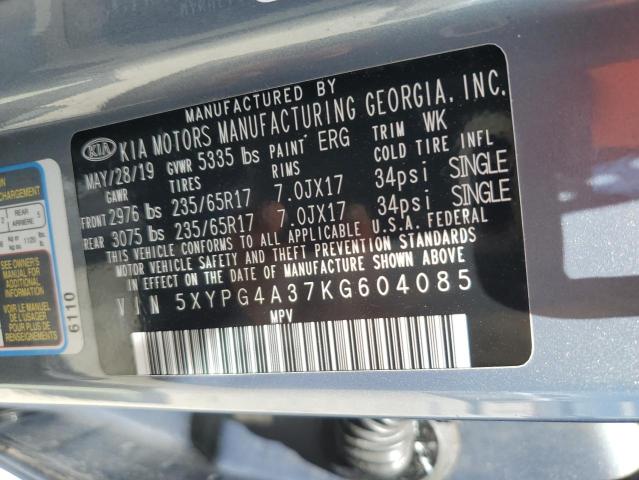 5XYPG4A37KG604085 - 2019 KIA SORENTO L GRAY photo 13