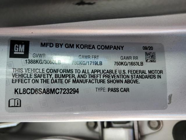 KL8CD6SA8MC723294 - 2021 CHEVROLET SPARK 1LT SILVER photo 12