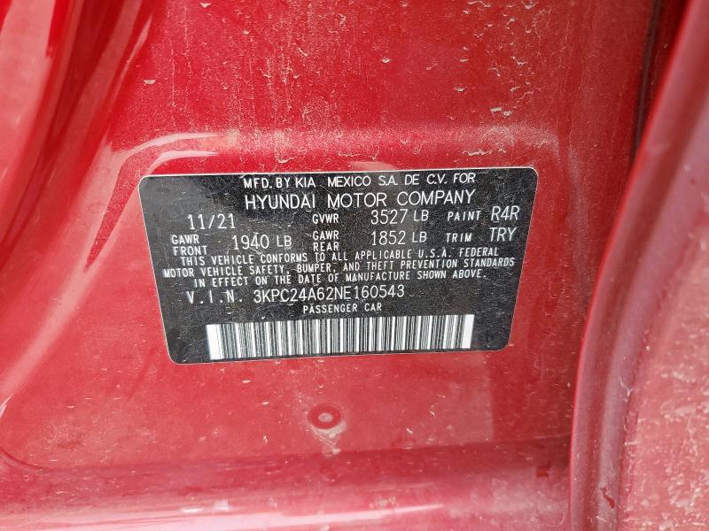 3KPC24A62NE160543 - 2022 HYUNDAI ACCENT SE RED photo 12