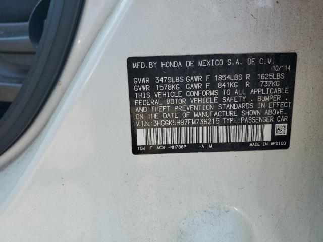 3HGGK5H87FM736215 - 2015 HONDA FIT EX WHITE photo 12