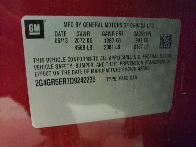 2G4GR5ER7D9242235 - 2013 BUICK REGAL RED photo 12