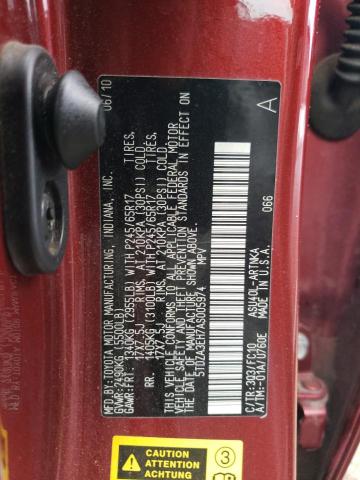 5TDZA3EH7AS005974 - 2010 TOYOTA HIGHLANDER RED photo 13